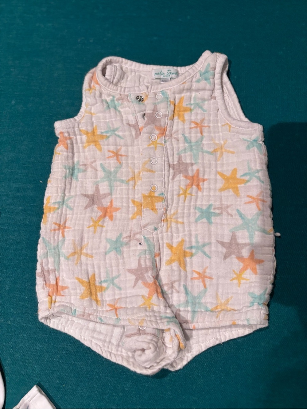 Nola Tawk Star Print Muslin Baby Romper - White with Pastel Stars